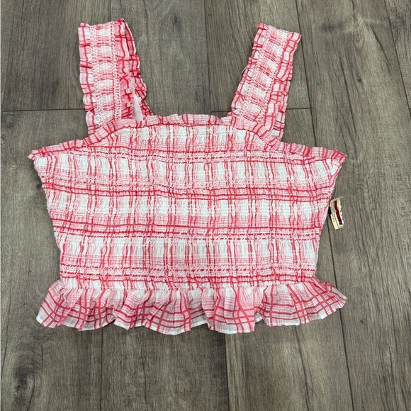 The Impeccable Pig Red and White Plaid Women's Top Cropped Size Medium NWT - Picture 1 of 6